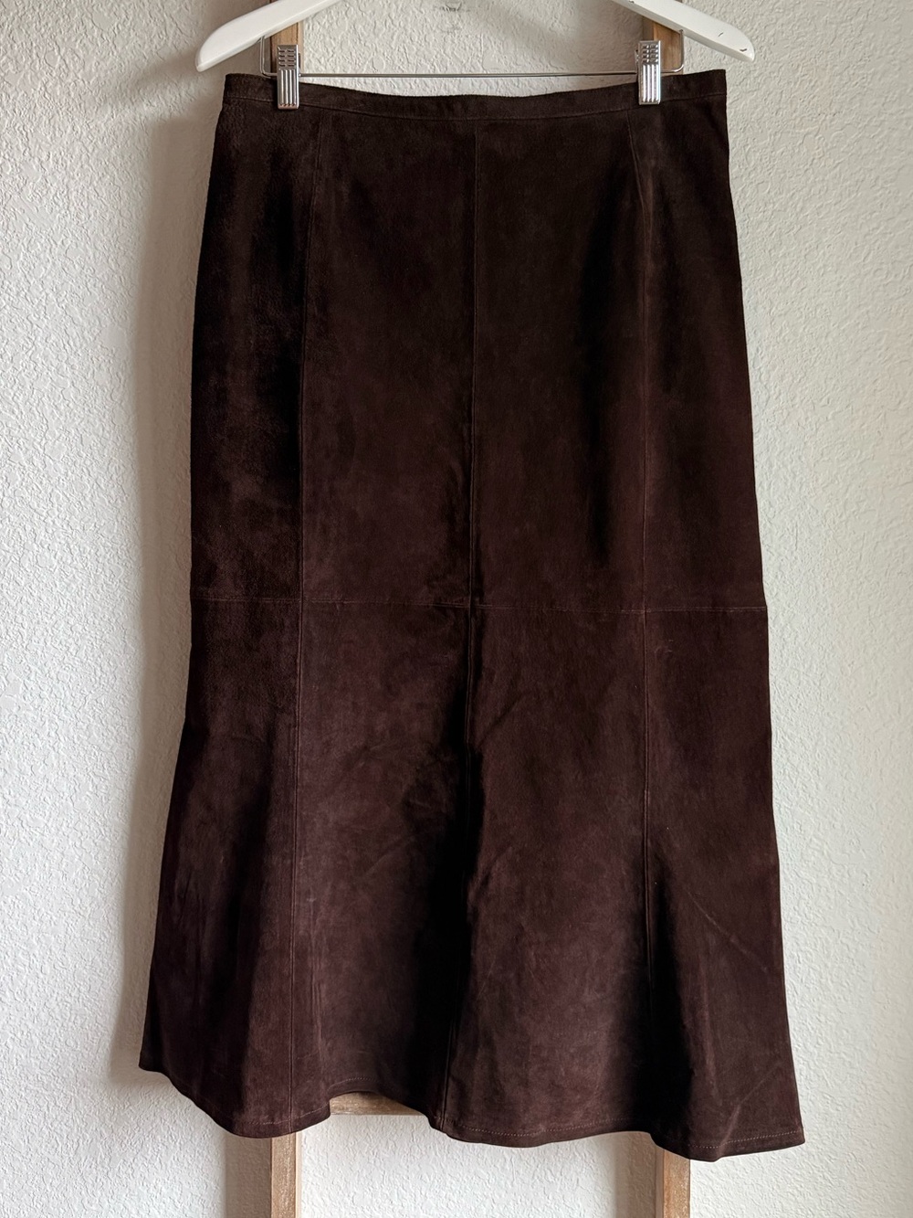 Roth LeCover California Chocolate Brown Suede Flared Vintage Midi Skirt sz: 10